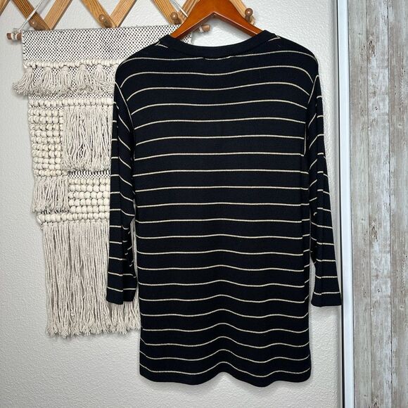 ST JOHN SPORT BY MARIE GRAY Black Gold Striped Starfish Embroidered Sweater Sz P - Picture 3 of 6